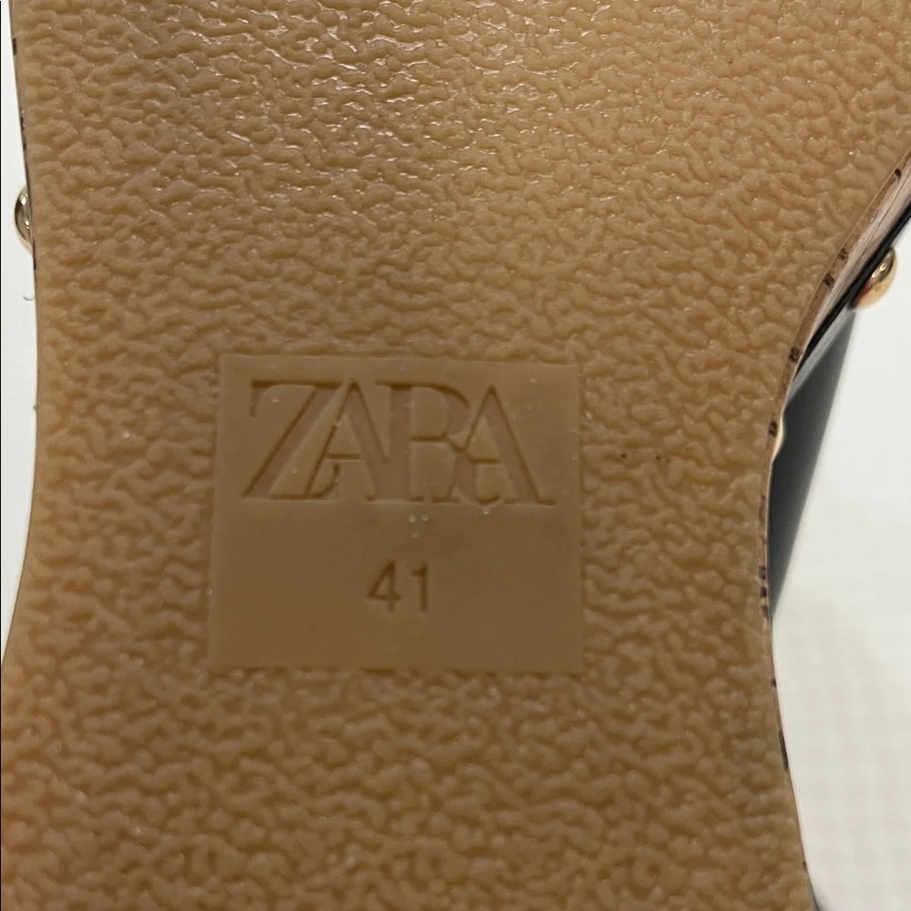 ZARA Black Platform wedge Sandals Size EU 41 US 10 Studded Cork Heel Slide Shoes